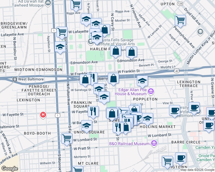 map of restaurants, bars, coffee shops, grocery stores, and more near 101 Independence Avenue Southeast in Washington