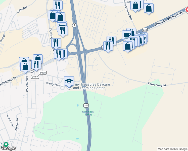 map of restaurants, bars, coffee shops, grocery stores, and more near 209 Willowbrook Drive in Charles Town