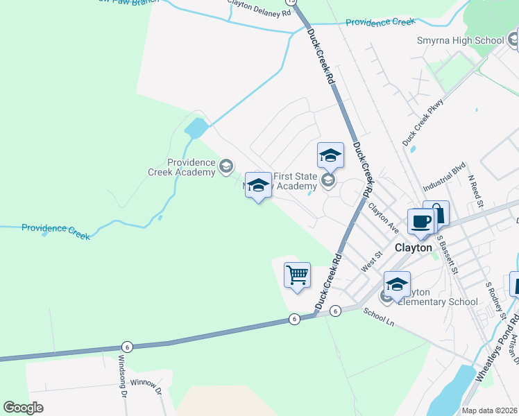 map of restaurants, bars, coffee shops, grocery stores, and more near 273 Duck Creek Road in Clayton
