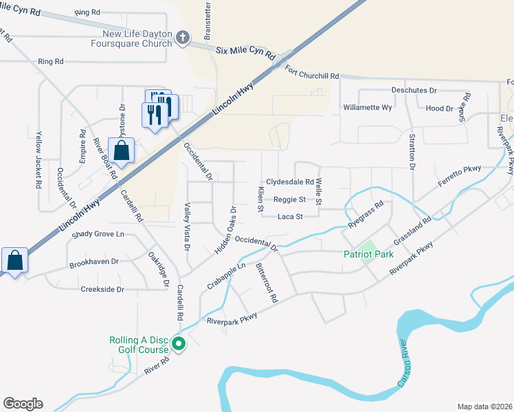 map of restaurants, bars, coffee shops, grocery stores, and more near 845 Klien Street in Dayton