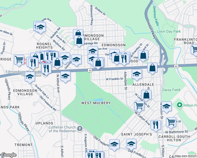 map of restaurants, bars, coffee shops, grocery stores, and more near 500 North Loudon Avenue in Baltimore
