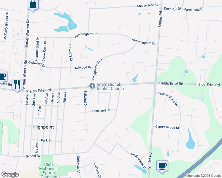 map of restaurants, bars, coffee shops, grocery stores, and more near 12162 Cedarbreaks Lane in Cincinnati