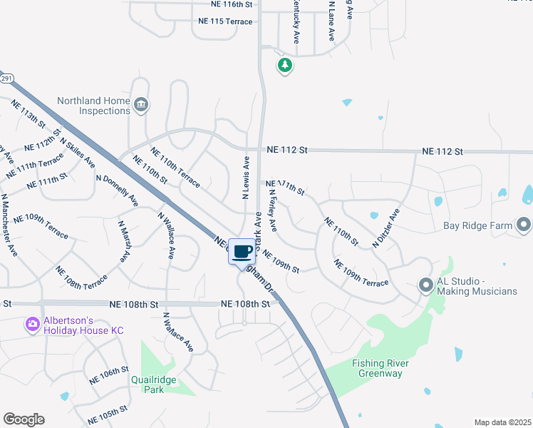 map of restaurants, bars, coffee shops, grocery stores, and more near 11000 North Farley Avenue in Kansas City
