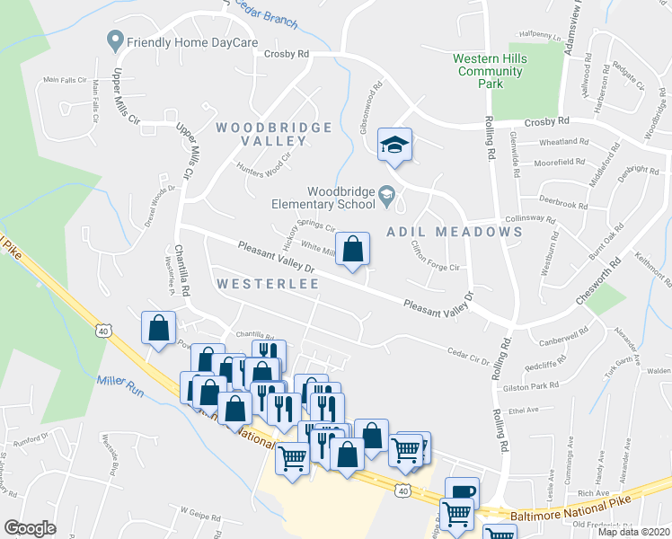map of restaurants, bars, coffee shops, grocery stores, and more near 1202 Pleasant Valley Drive in Catonsville