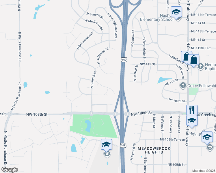 map of restaurants, bars, coffee shops, grocery stores, and more near 712 Northwest 110th Street in Kansas City