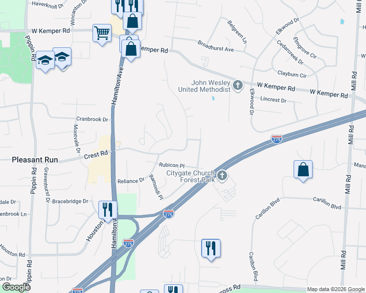 map of restaurants, bars, coffee shops, grocery stores, and more near 2114 Crest Road in Cincinnati