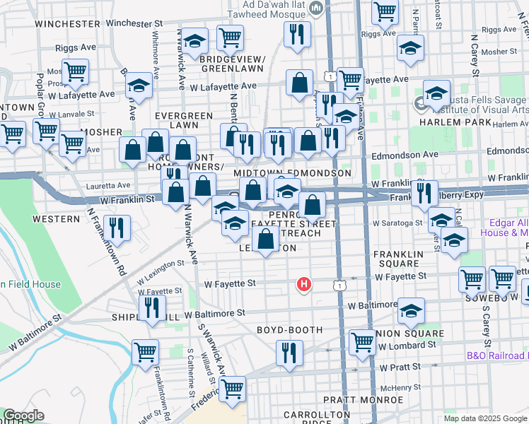 map of restaurants, bars, coffee shops, grocery stores, and more near 101 Independence Avenue Southeast in Washington