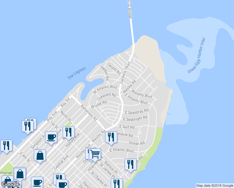 map of restaurants, bars, coffee shops, grocery stores, and more near 600 Gardens Parkway in Ocean City