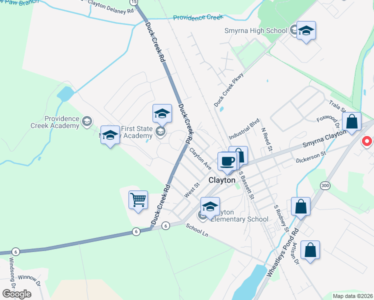 map of restaurants, bars, coffee shops, grocery stores, and more near 221 Clayton Avenue in Clayton