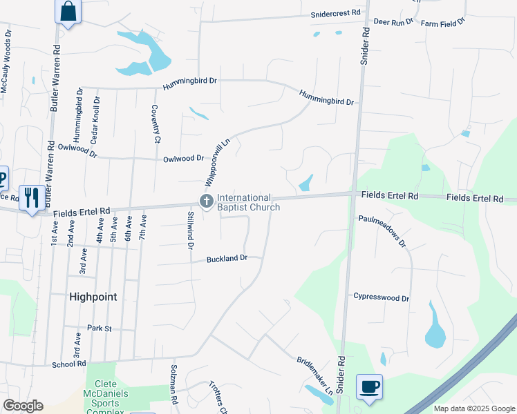 map of restaurants, bars, coffee shops, grocery stores, and more near 12162 Cedarbreaks Lane in Cincinnati