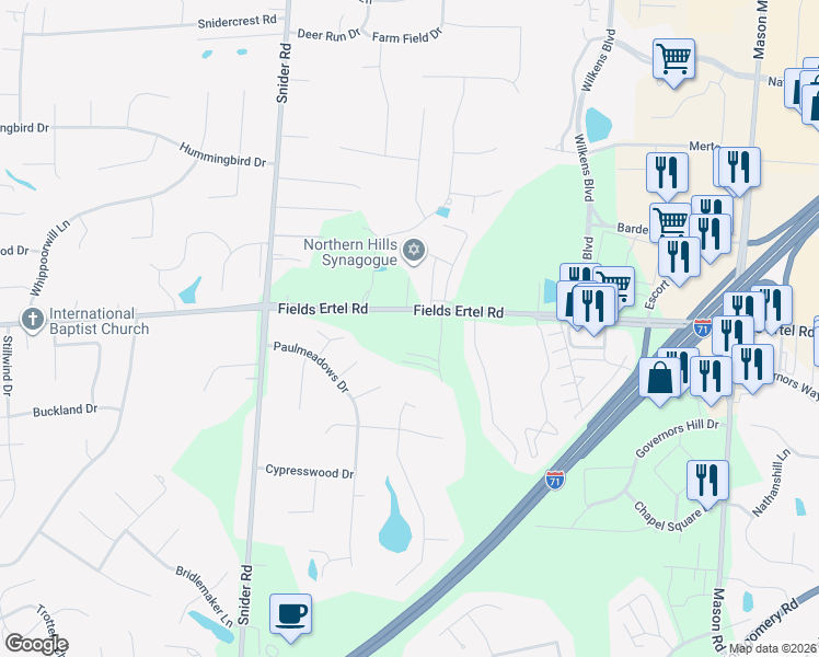 map of restaurants, bars, coffee shops, grocery stores, and more near 8483 Fields Ertel Road in Cincinnati