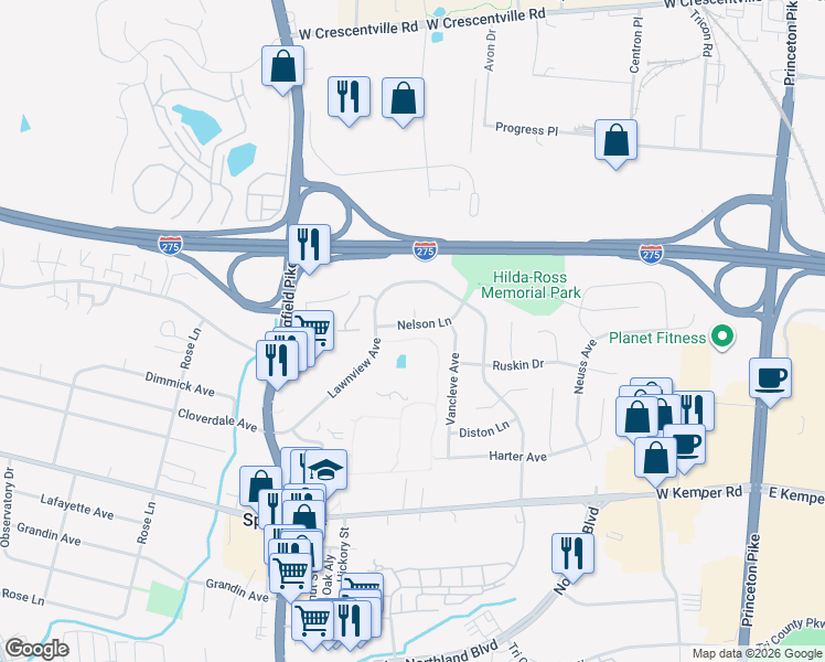 map of restaurants, bars, coffee shops, grocery stores, and more near 267 Nelson Lane in Cincinnati