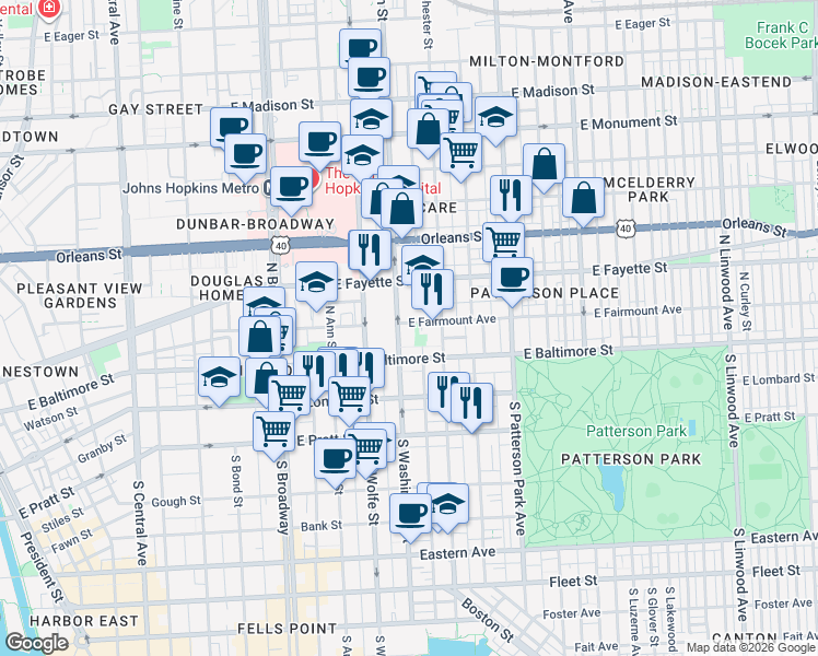 map of restaurants, bars, coffee shops, grocery stores, and more near 101 Independence Avenue Southeast in Washington