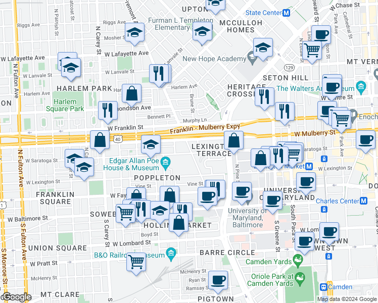 map of restaurants, bars, coffee shops, grocery stores, and more near 101 Independence Avenue Southeast in Washington