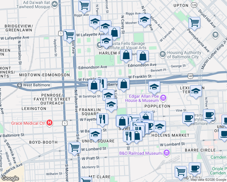 map of restaurants, bars, coffee shops, grocery stores, and more near 101 Independence Avenue Southeast in Washington