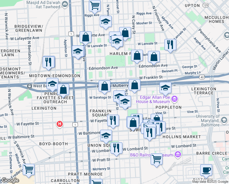map of restaurants, bars, coffee shops, grocery stores, and more near 101 Independence Avenue Southeast in Washington