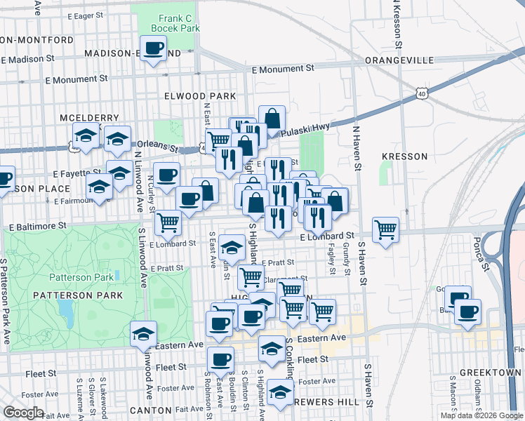 map of restaurants, bars, coffee shops, grocery stores, and more near 101 Independence Avenue Southeast in Washington