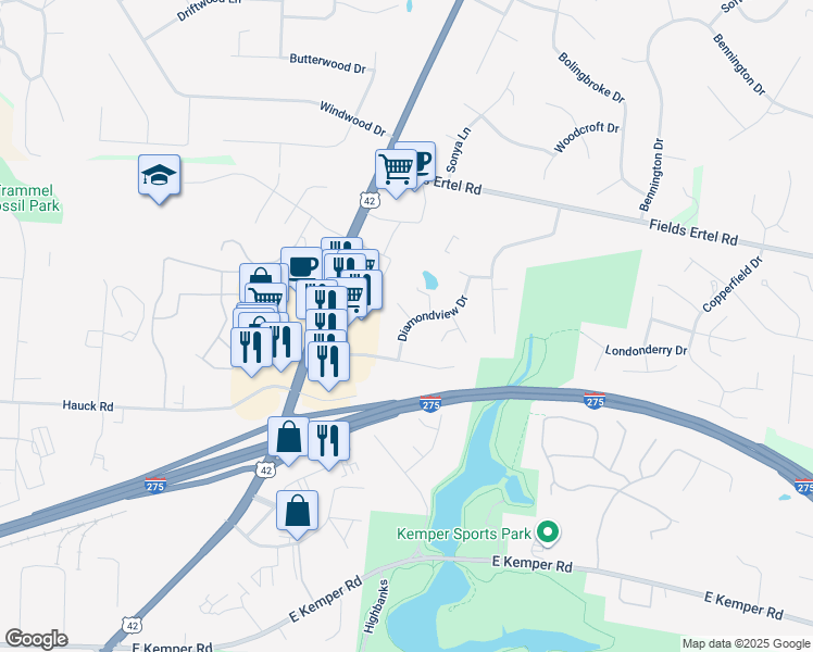 map of restaurants, bars, coffee shops, grocery stores, and more near 4020 Hauck Road in Cincinnati