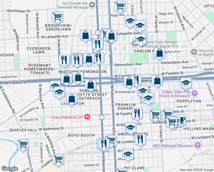 map of restaurants, bars, coffee shops, grocery stores, and more near 101 Independence Avenue Southeast in Washington