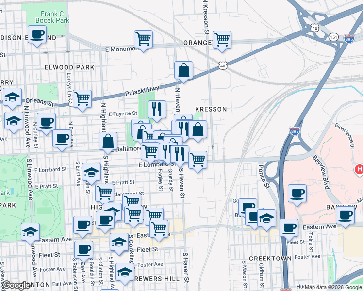 map of restaurants, bars, coffee shops, grocery stores, and more near 101 Independence Avenue Southeast in Washington