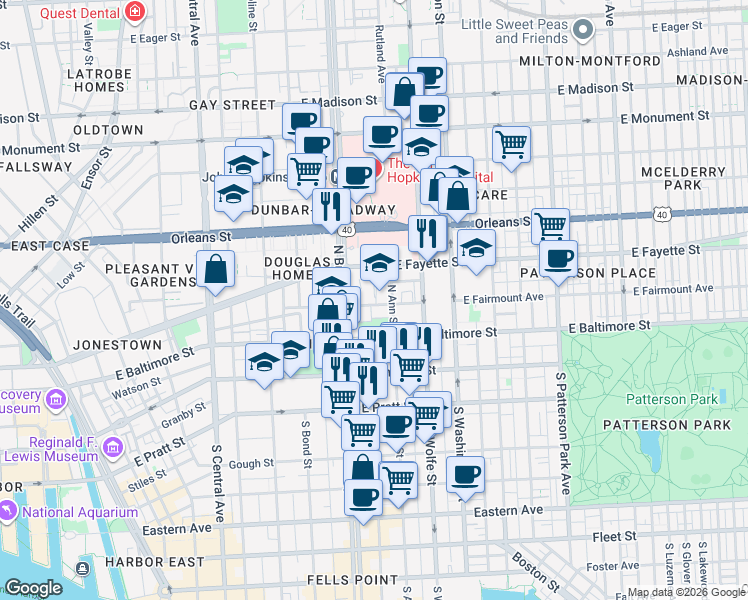 map of restaurants, bars, coffee shops, grocery stores, and more near 101 Independence Avenue Southeast in Washington