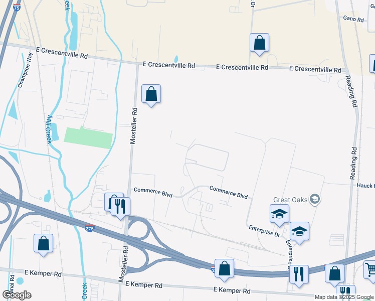 map of restaurants, bars, coffee shops, grocery stores, and more near 100 Partnership Way in Sharonville