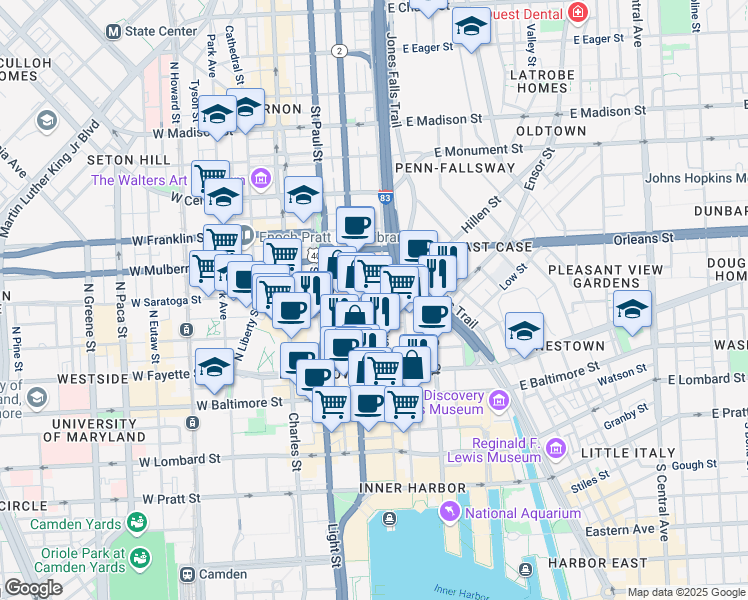 map of restaurants, bars, coffee shops, grocery stores, and more near 101 Independence Avenue Southeast in Washington