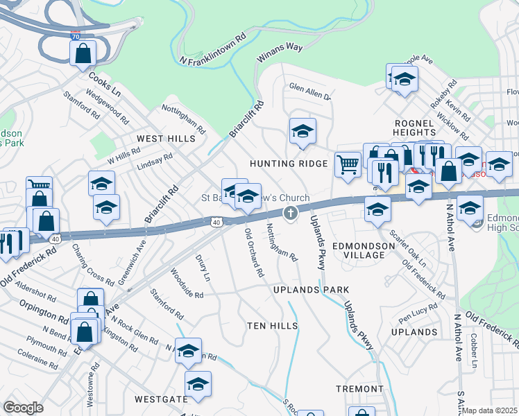 map of restaurants, bars, coffee shops, grocery stores, and more near 4804 Edmondson Avenue in Baltimore