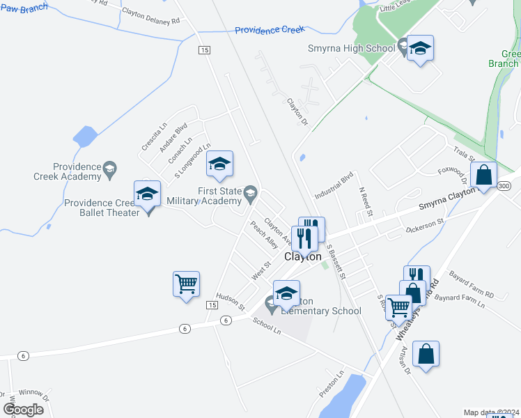 map of restaurants, bars, coffee shops, grocery stores, and more near 218 Clayton Avenue in Clayton