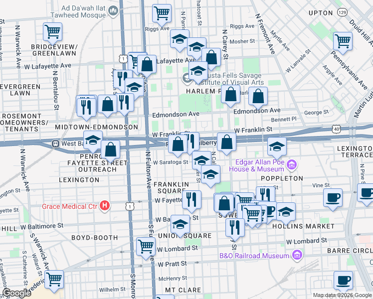 map of restaurants, bars, coffee shops, grocery stores, and more near 101 Independence Avenue Southeast in Washington