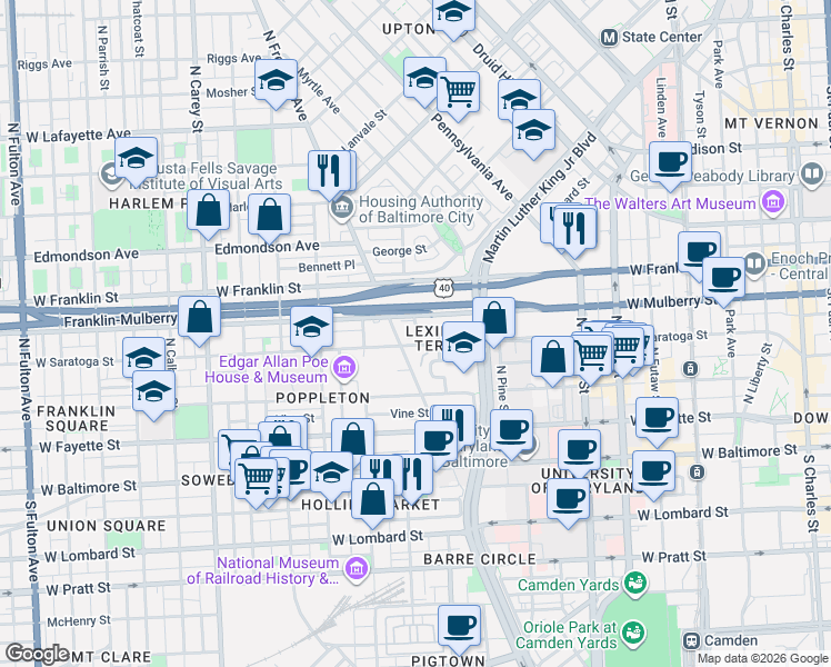 map of restaurants, bars, coffee shops, grocery stores, and more near 101 Independence Avenue Southeast in Washington