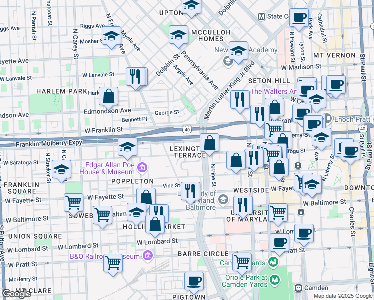 map of restaurants, bars, coffee shops, grocery stores, and more near 101 Independence Avenue Southeast in Washington