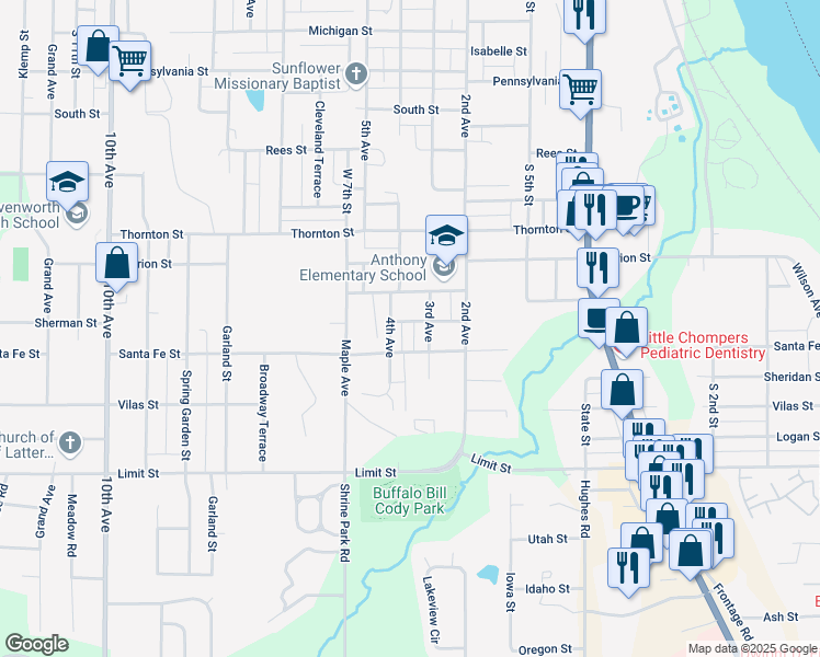 map of restaurants, bars, coffee shops, grocery stores, and more near 611 Sherman Street in Leavenworth