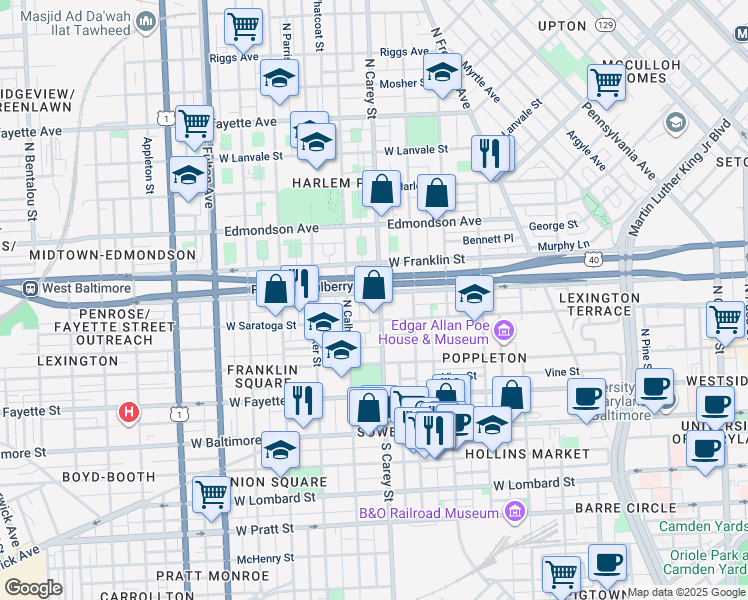 map of restaurants, bars, coffee shops, grocery stores, and more near 101 Independence Avenue Southeast in Washington