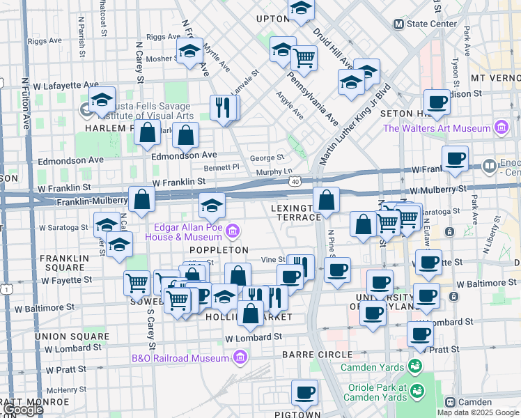 map of restaurants, bars, coffee shops, grocery stores, and more near 101 Independence Avenue Southeast in Washington