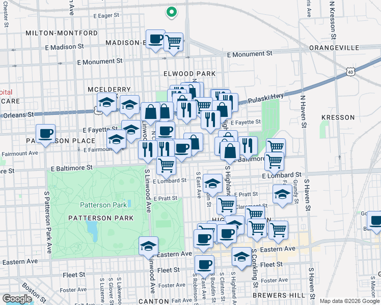 map of restaurants, bars, coffee shops, grocery stores, and more near 101 Independence Avenue Southeast in Washington