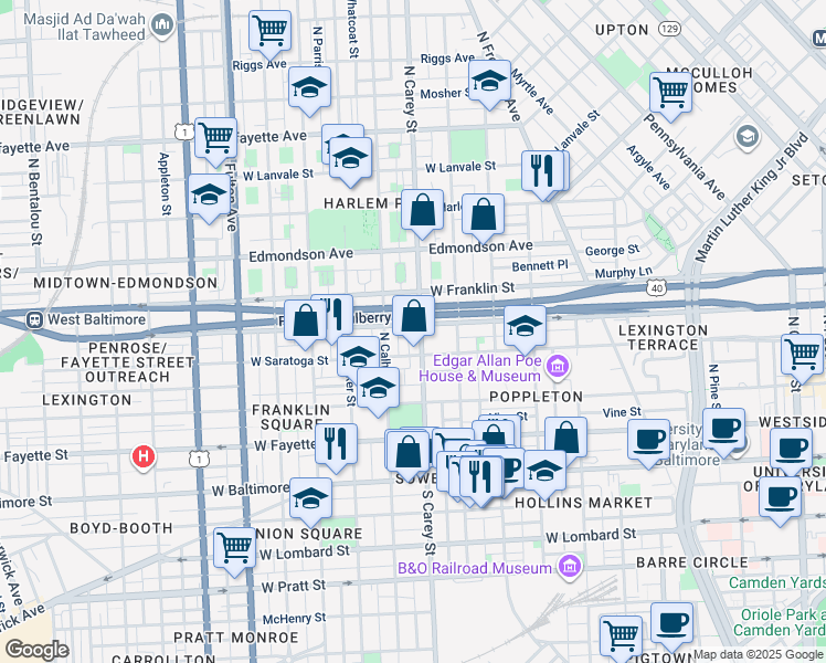 map of restaurants, bars, coffee shops, grocery stores, and more near 101 Independence Avenue Southeast in Washington
