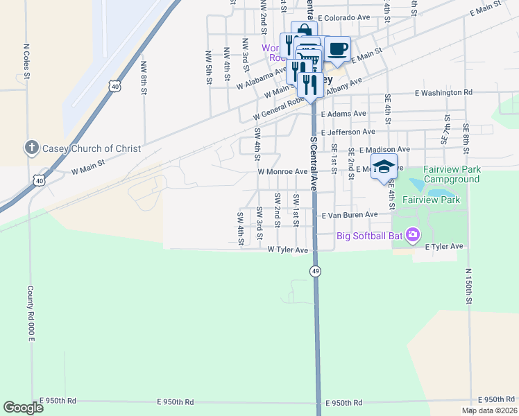 map of restaurants, bars, coffee shops, grocery stores, and more near 700 Southwest 3rd Street in Casey