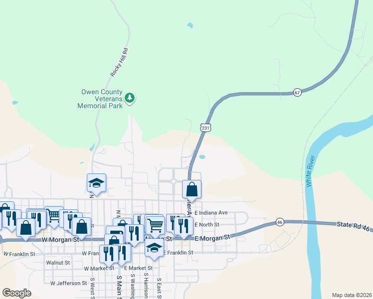 map of restaurants, bars, coffee shops, grocery stores, and more near 457 James St in Spencer