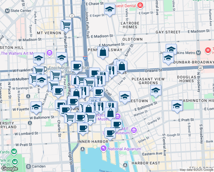 map of restaurants, bars, coffee shops, grocery stores, and more near 101 Independence Avenue Southeast in Washington