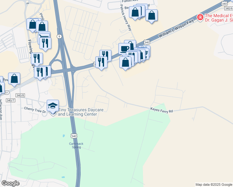 map of restaurants, bars, coffee shops, grocery stores, and more near 475 Keyes Ferry Road in Charles Town