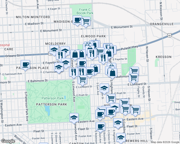 map of restaurants, bars, coffee shops, grocery stores, and more near 101 Independence Avenue Southeast in Washington