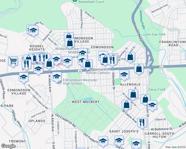 map of restaurants, bars, coffee shops, grocery stores, and more near 520 Normandy Avenue in Baltimore