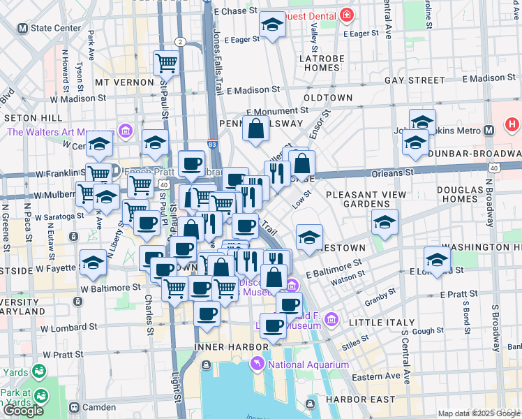map of restaurants, bars, coffee shops, grocery stores, and more near 101 Independence Avenue Southeast in Washington