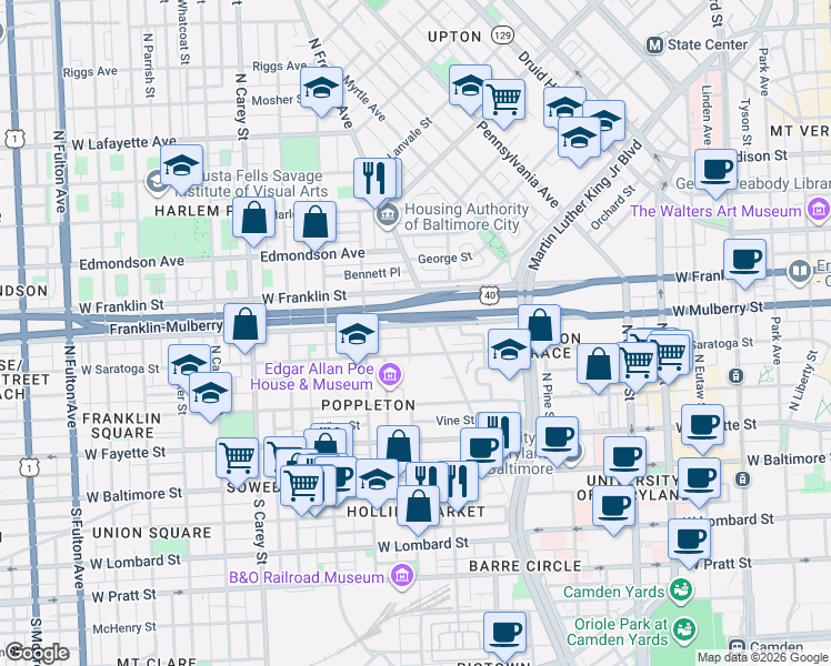 map of restaurants, bars, coffee shops, grocery stores, and more near 101 Independence Avenue Southeast in Washington