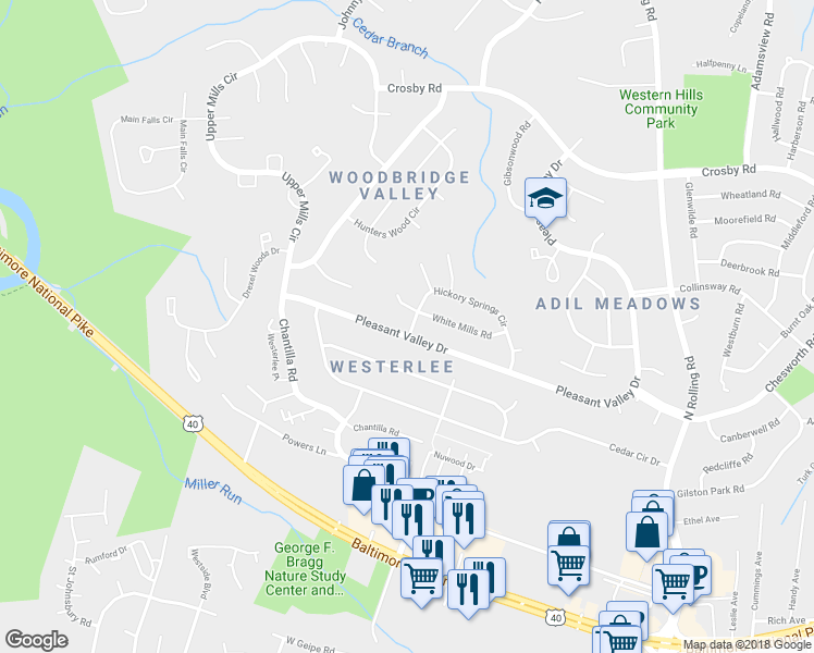 map of restaurants, bars, coffee shops, grocery stores, and more near 1341 Hickory Springs Circle in Catonsville