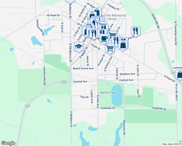 map of restaurants, bars, coffee shops, grocery stores, and more near 222 Beech Grove Avenue in Batesville