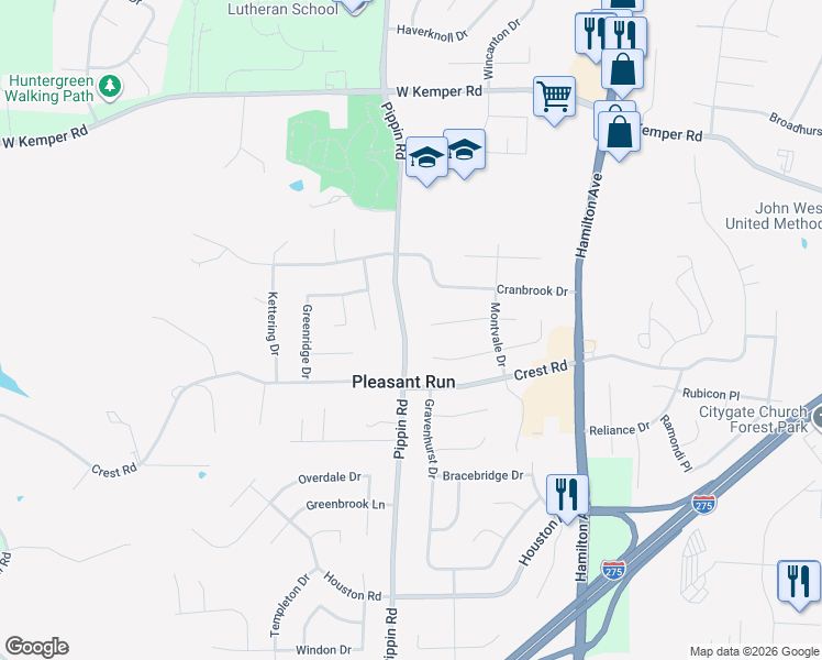 map of restaurants, bars, coffee shops, grocery stores, and more near 11629 Pippin Road in Cincinnati