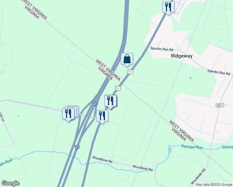 map of restaurants, bars, coffee shops, grocery stores, and more near 4804 Martinsburg Pike in Clear Brook