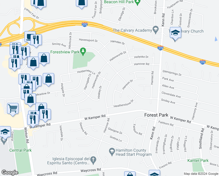 map of restaurants, bars, coffee shops, grocery stores, and more near 915 Holderness Lane in Cincinnati